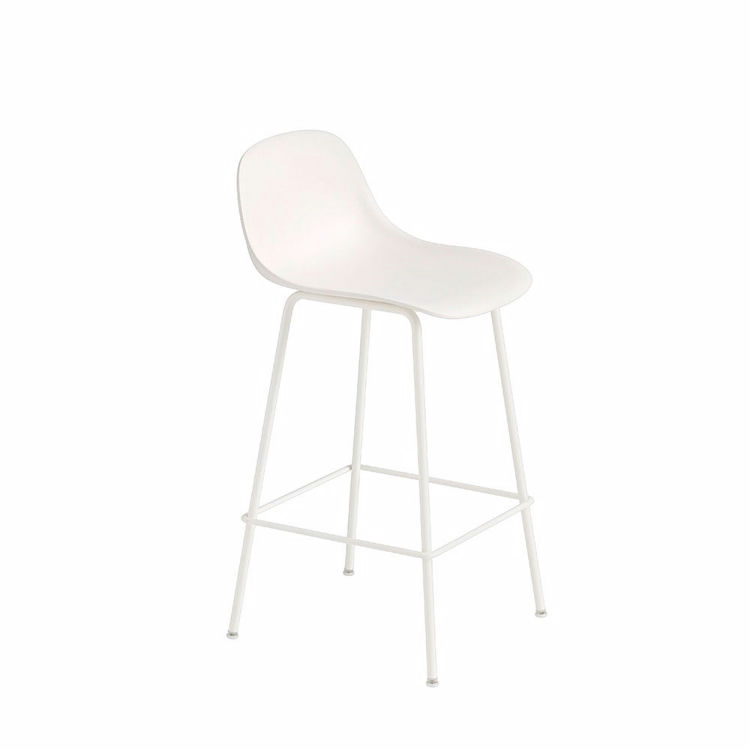 Muuto Fiber Barstol i Hvid Stål med Ryglæn