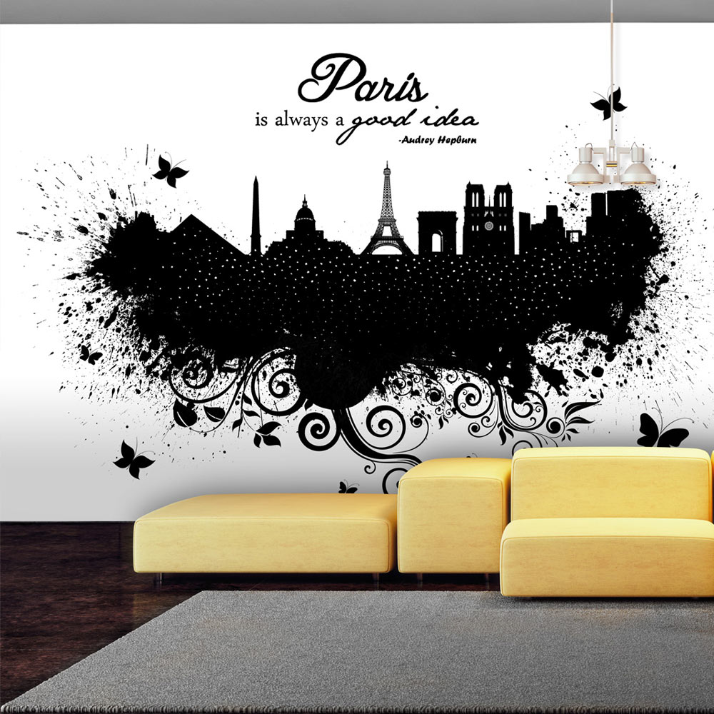 ARTGEIST Fototapet med grafisk illustration af Paris og citat - sort hvid (flere størrelser) 300x210
