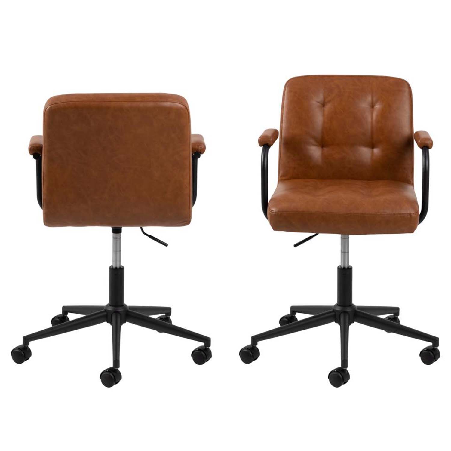 ACT NORDIC Cosmo skrivebordsstol, m. armlæn - cognac PU og sort metal