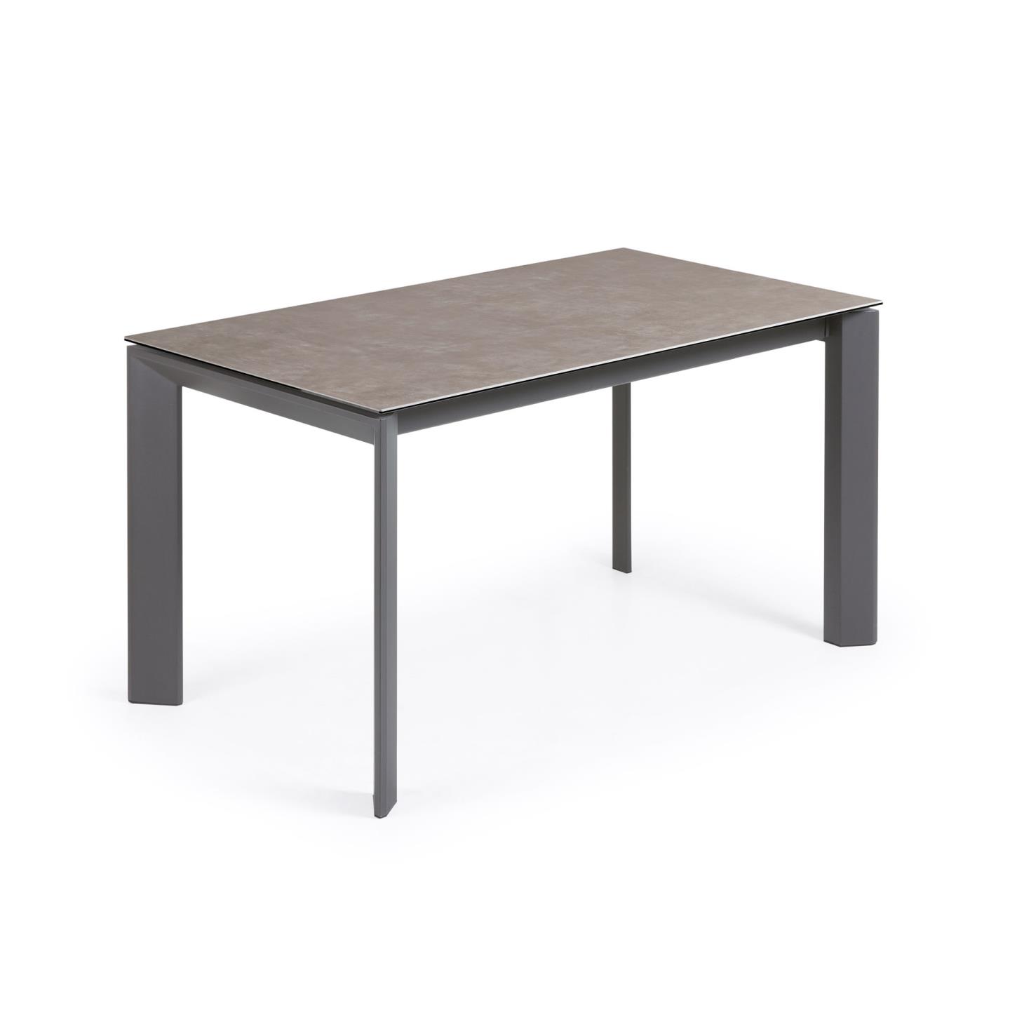 KAVE HOME Axis udtrækbart porcelænsbord i Volcano Ash finish antracitstål ben 140(200)cm