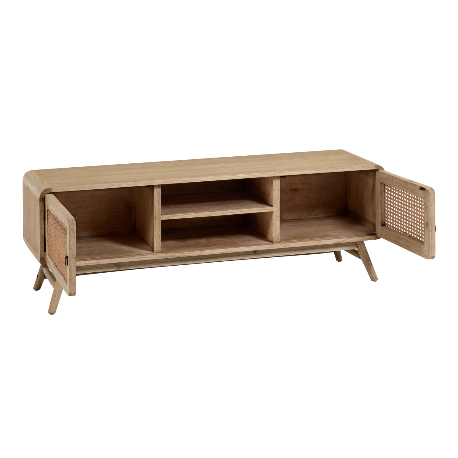 KAVE HOME Nalu TV-bord, m. 2 rum og 2 låger -  natur mindi træ og rattan (150x40)