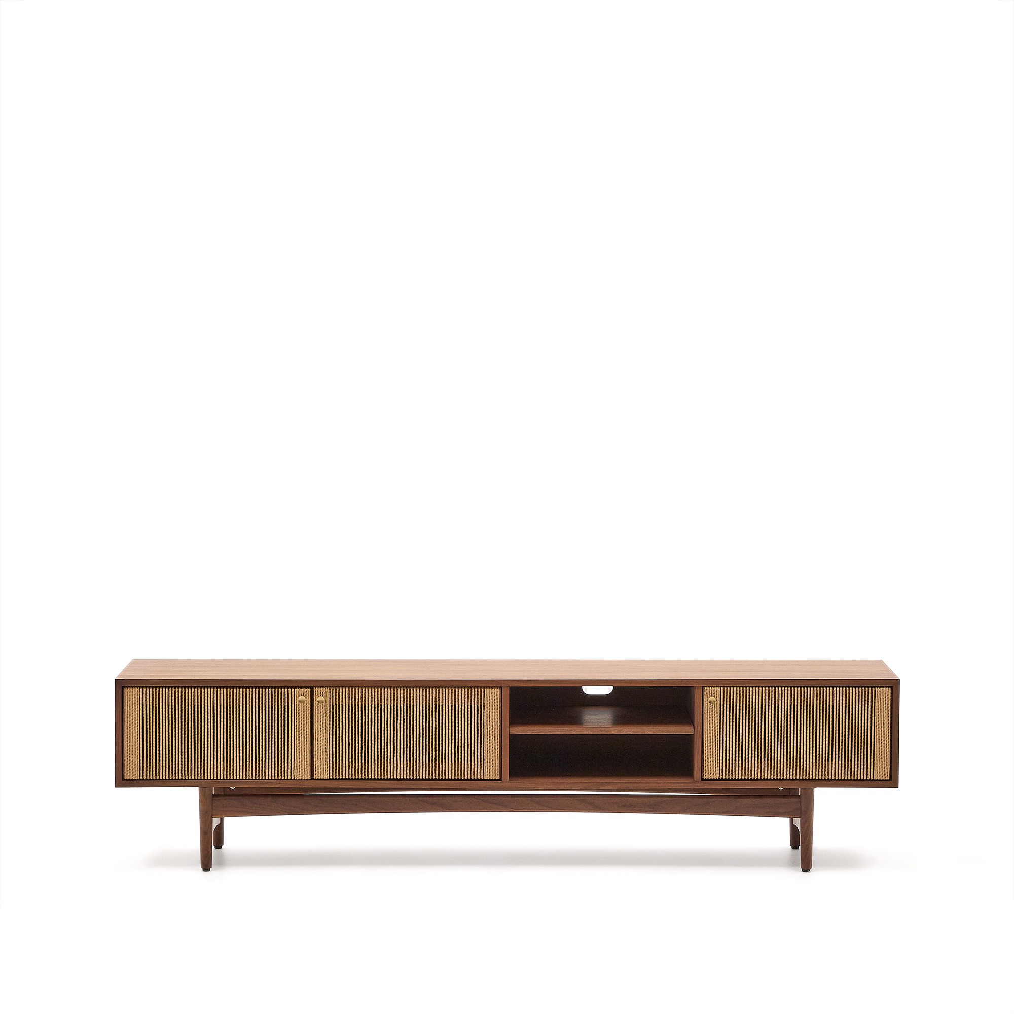 KAVE HOME Elan TV-bord, m. 3 låger og 1 hylde - natur reb, finer og valnøddetræ (200x50)