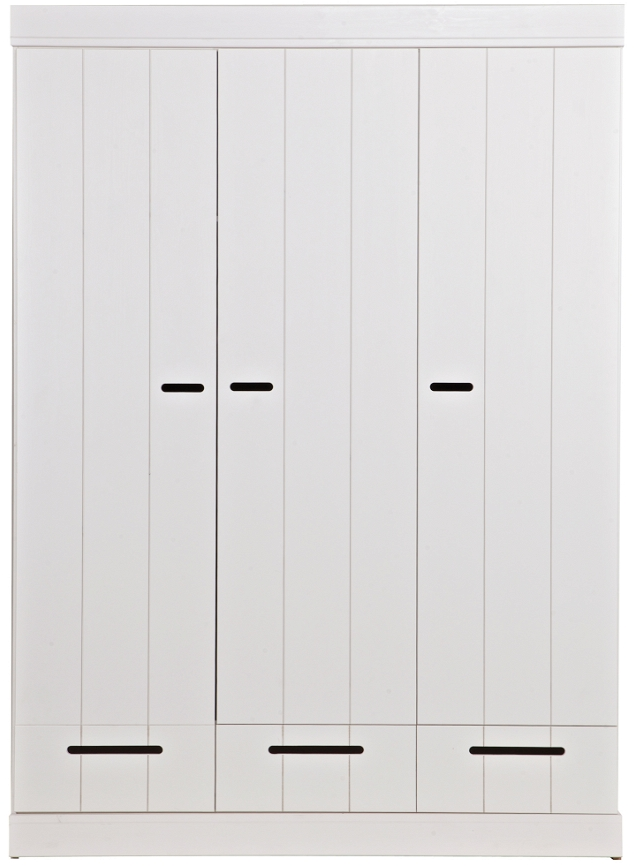 Connect, Klædeskab, 3 låger og 3 skuffer, hvid, H195x53x140 cm, fyrretræ