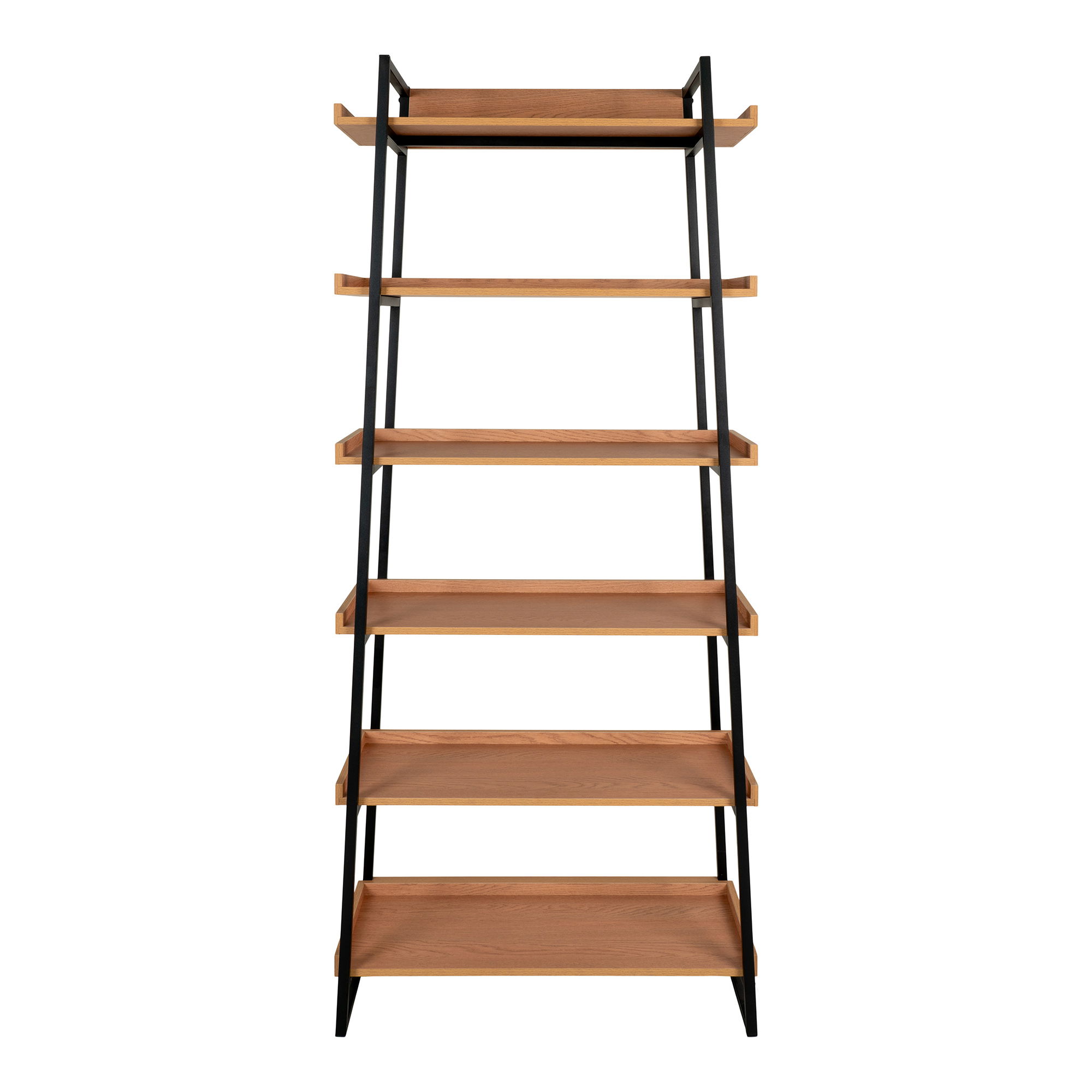 HOUSE NORDICÂ Reol, askefiner, sort metal stel, 6 hylder, 80x35x185 cm