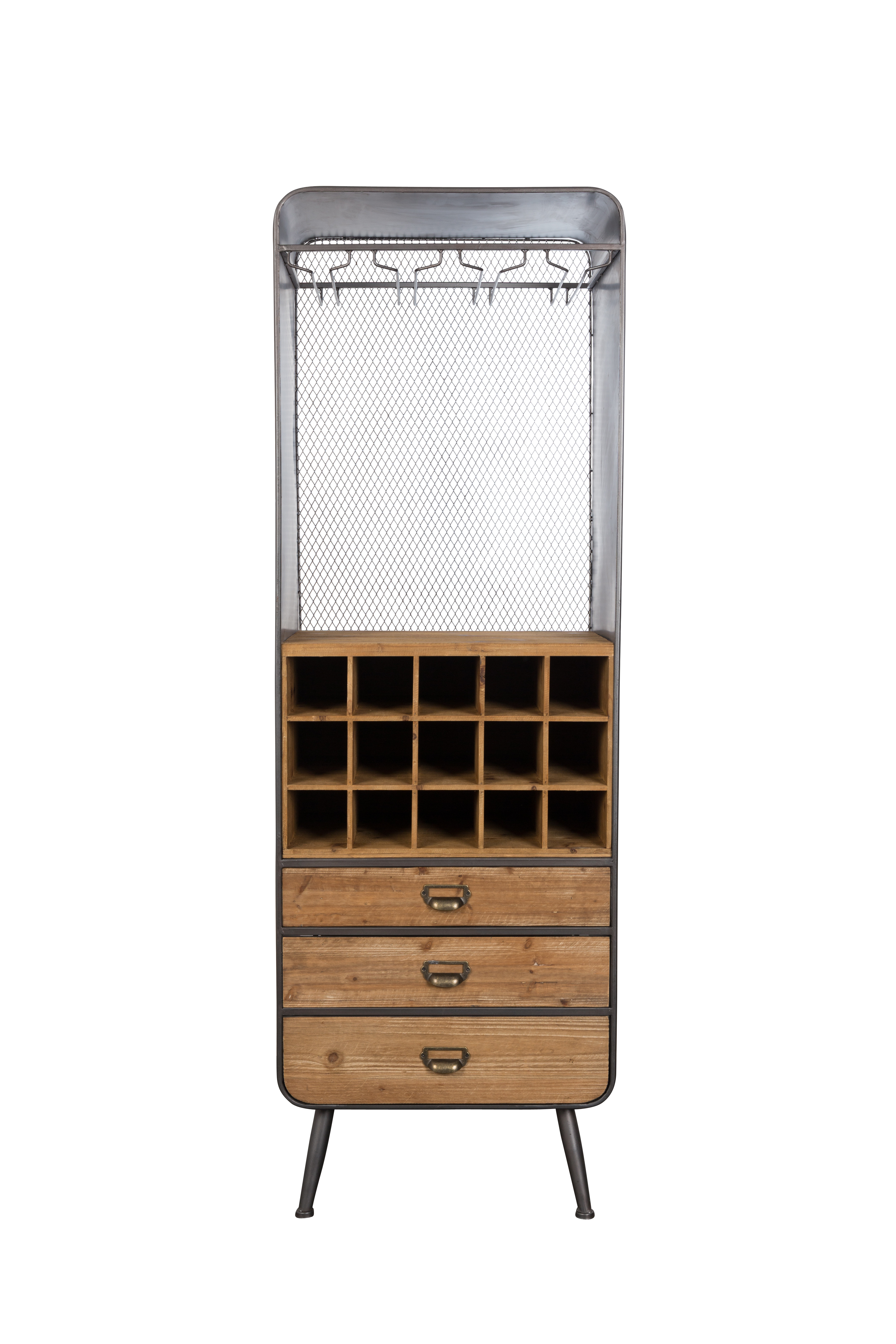 DUTCHBONE Vino vinskab, plads til 15 flasker, m. glasholdere og 3 skuffer - natur MDF