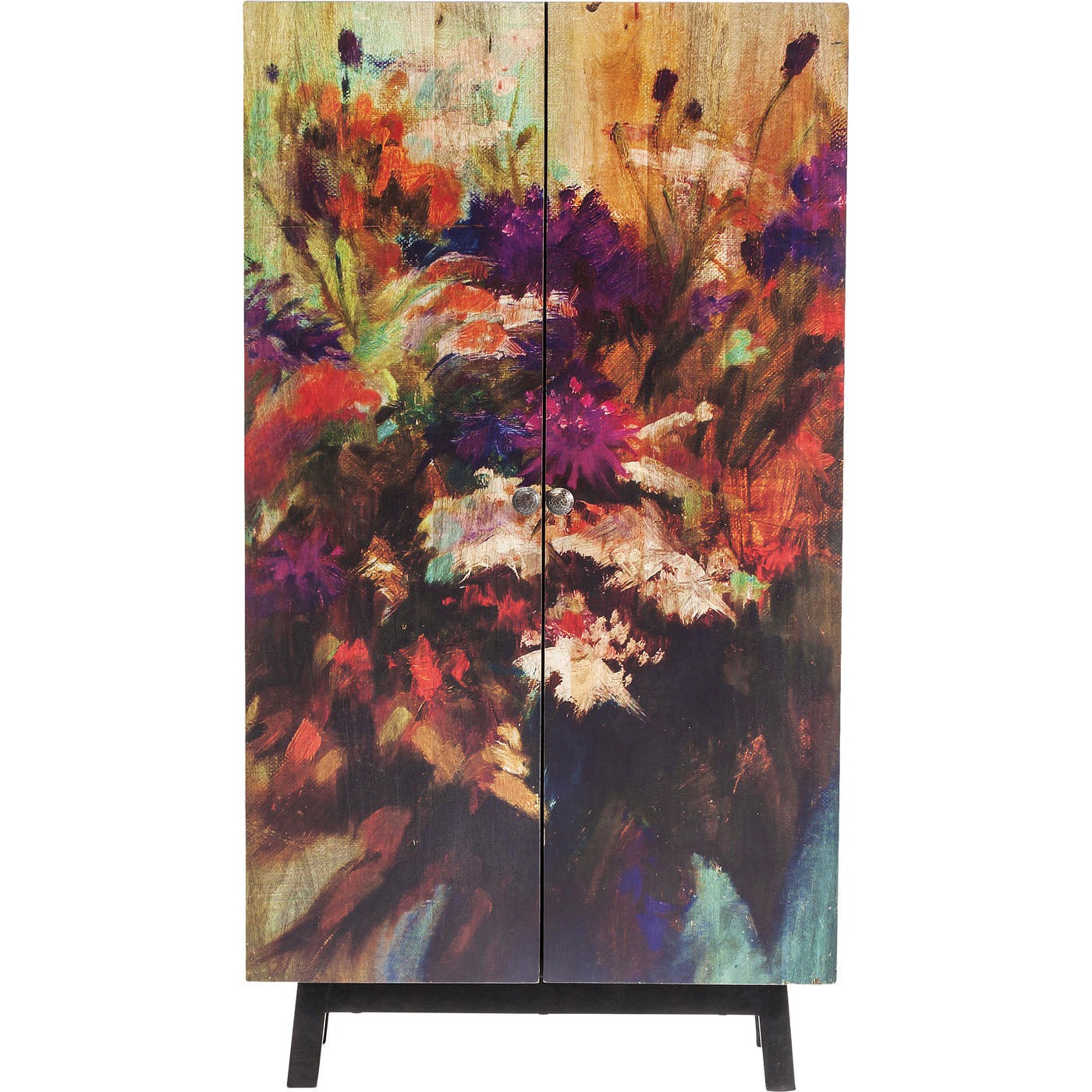 KARE DESIGN Fleur skab - mangotræ m. multifarvet blomstermotiv, m. 2 låger og 5 hylder