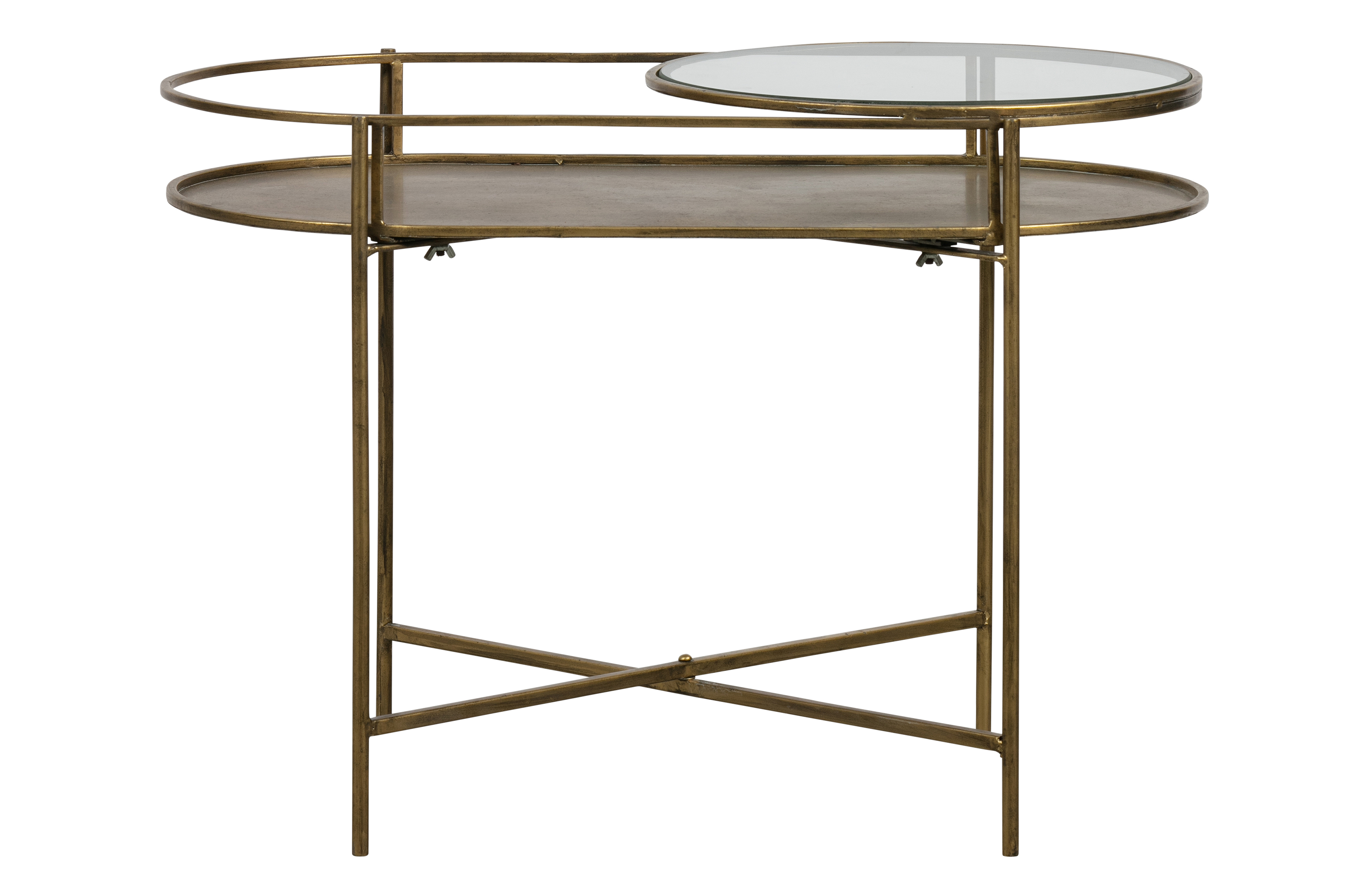 BEPUREHOME Collection sidebord, m. 1 hylde - glas og antik messing stål (65x37)