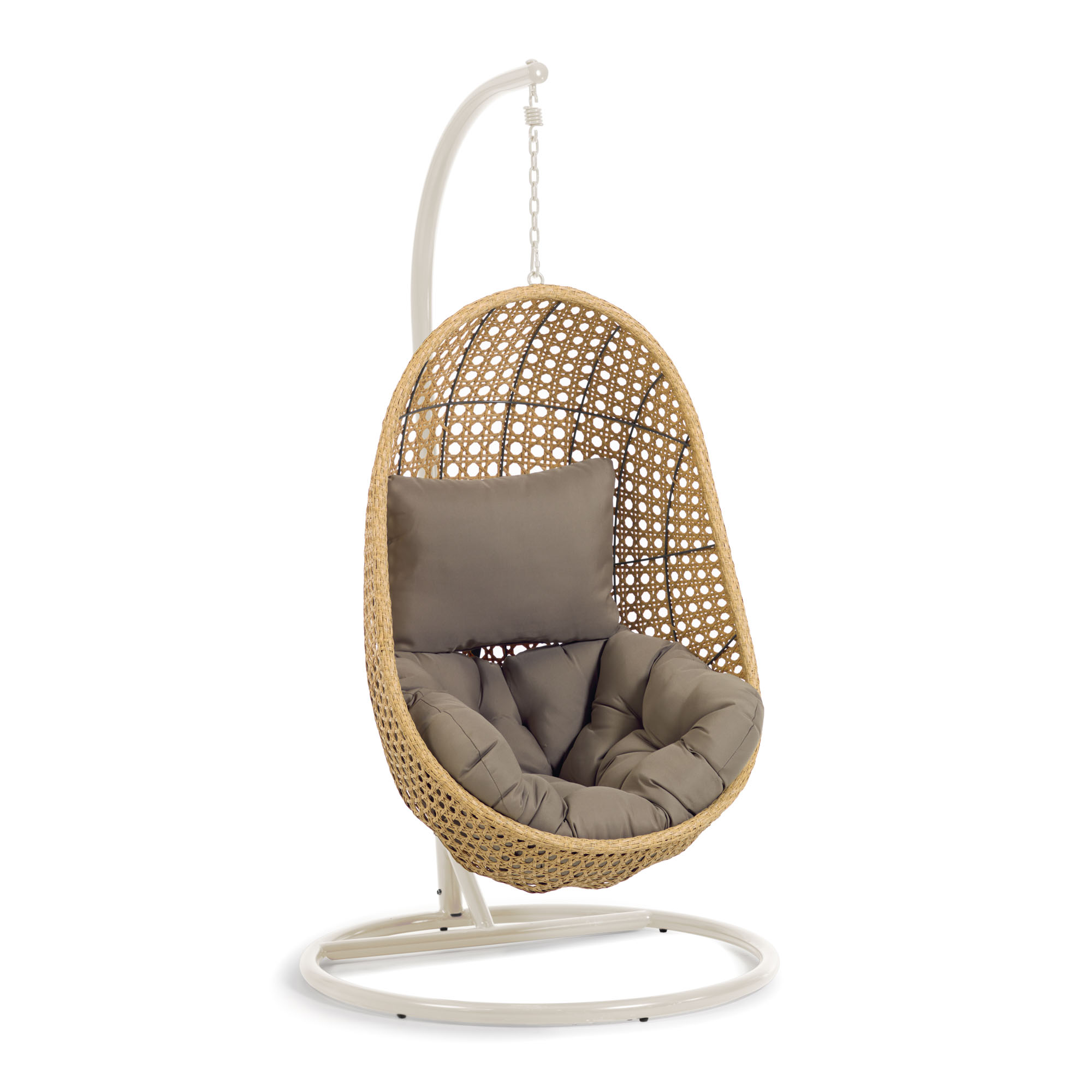 KAVE HOME Cira hængestol, m. hynder og lysegråt stel - natur polyrattan/rattan