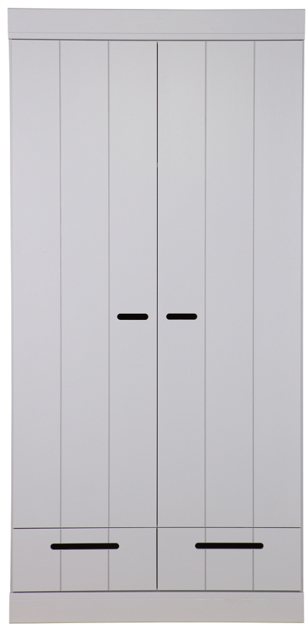 Connect, Klædeskab, 2 låger og 2 skuffer, grå, H195x53x94 cm, fyrretræ
