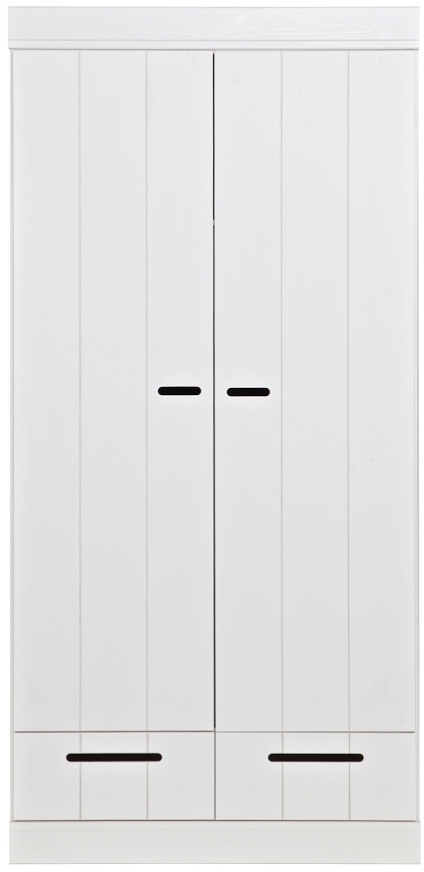 Connect, Klædeskab, 2 låger og 2 skuffer, hvid, H195x53x94 cm, fyrretræ