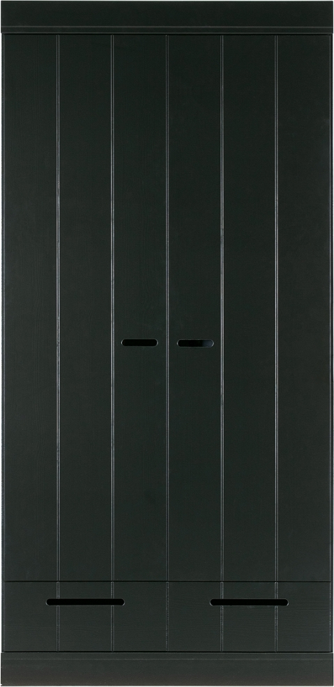 Connect, Klædeskab, 2 låger og 2 skuffer, sort, H195x53x94 cm, fyrretræ