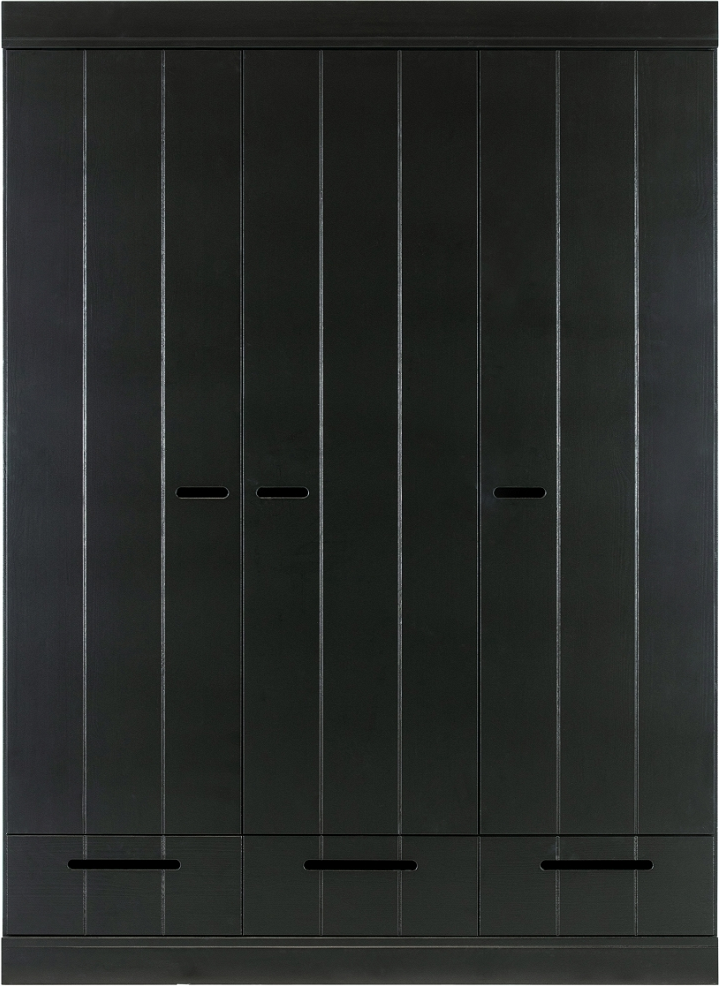 Connect, Klædeskab, 3 låger og 3 skuffer, sort, H195x53x140 cm, fyrretræ
