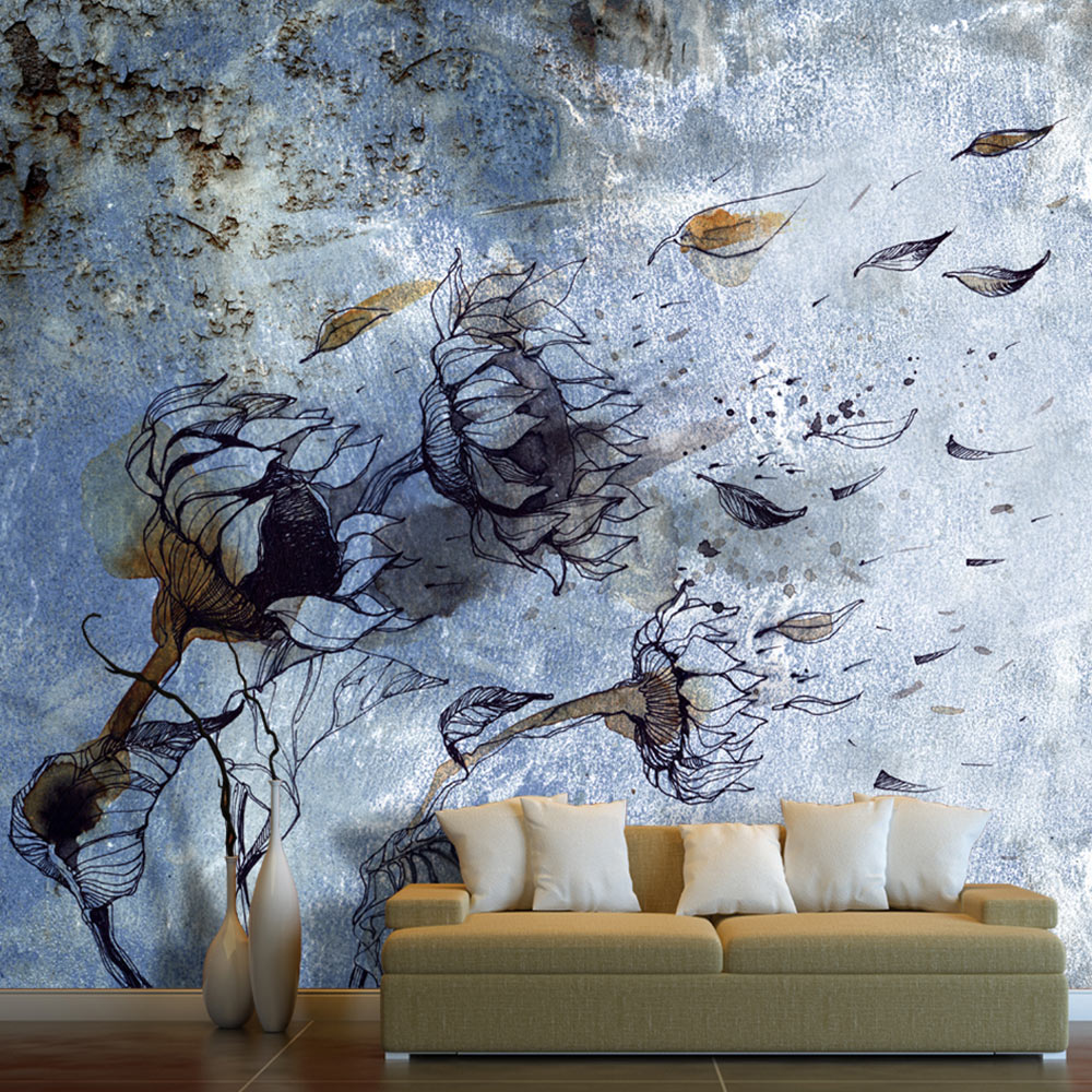 ARTGEIST fototapet - In the arms of the wind, tegnet blomst på murstensvæg (flere størrelser) 100x70
