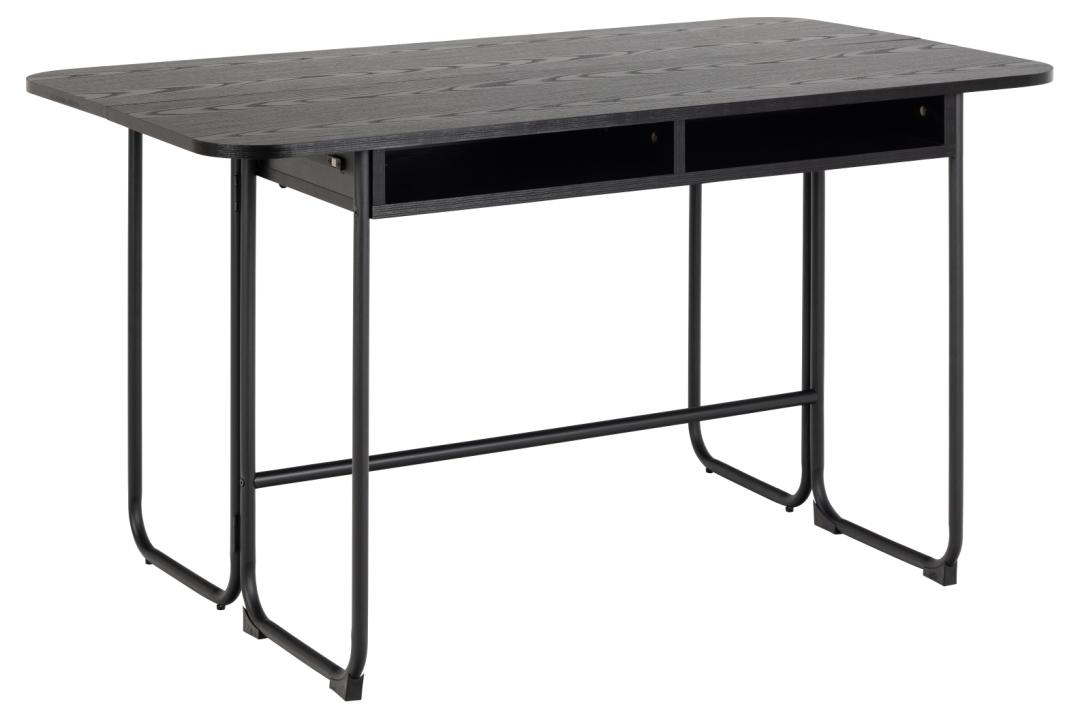 ACT NORDIC Darlington spisebord, m. 1 tillægsplade - sort ask ru melamin mat sort stål (40/80x140)